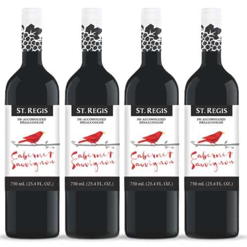 Image of ST. REGIS Non-Alcoholic Cabernet Sauvignon, 25.4 Fl Oz (4 Pack) - Low Calorie, Low Sugar - Fruity & Spicy Rich Flavor from Spain