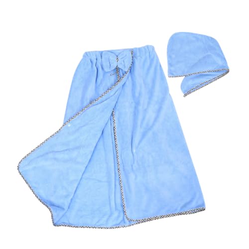 Conjunto de toalla de baño de alta absorción con gorro transpirable azul 2