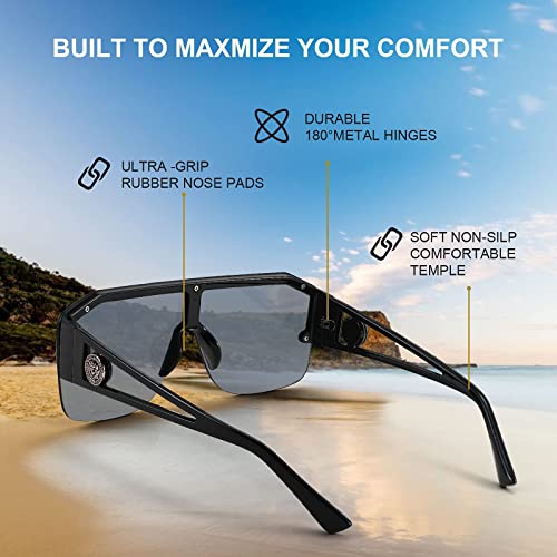 Image of Karsaer Oversized Square Flat Top Shield Sunglasses One Piece Frameless Stylish Women Men UV400 E1037
