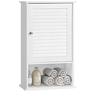 COSTWAY Hangkast, Badkamerkast Met Verstelbare Plank, Hangend Wandkast, Wit