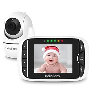 HelloBaby Video Baby Monitor with Remote Camera Pan-Tilt-Zoom, 3.2'' Color LCD Screen, Infrared Night Vision, Temperature Display, Lullaby, Two Way Audio asin的图片