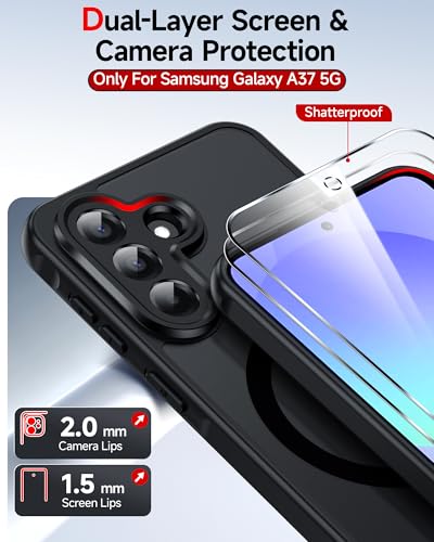 LeYi for Samsung Galaxy A37-5G Phone Case: Samsung A37 5G Cover [Magnet Fit] with [2 PCS] Screen Protector & Precision Camera Cutout, Slim Frosted Translucent Unlocked Funda para Samsung A 37, Black — view 3