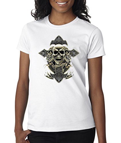 Skulls Cross Brotherhood Biker Celtic Ride Motorcycle Ladies T-Shirt S-2XL