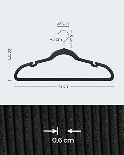 Miniatura 6 de Songmics Perchas De Terciopelo, Juego De 30 Piezas, Antideslizantes, Ranuras Para Hombros, Barra Para Pantalones, Gancho Giratorio 360 , 0,6 Cm De Grosor, 43 Cm Largo, Negro Crf029b03