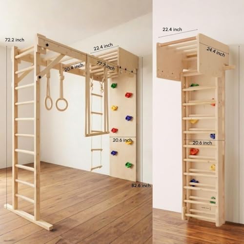 Image of Curious Cub Foldable Jungle Gym for Kids Indoor | Contain Rock Climbing for Kid At Home, Gymnastic Rings, Wooden & Wobble Ladder, Monkey & Trapeze Bar for Kids to Play Indoor Fun Activity for Ages 2+