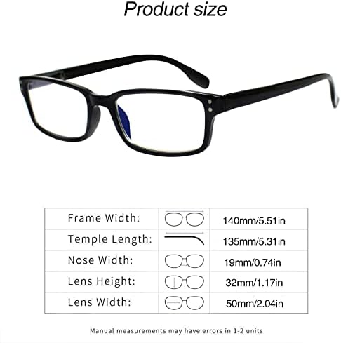 Kerecsen 6 Pack Reading Glasses Blue Light Blocking,Spring Hinge Readers for Men Women,Prescription glasses (6 Black, 1.50, x)