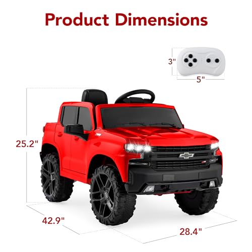 Best Choice Products 12V Licensed Chevrolet Silverado Ride On Truck, Electric Car Toy w/Parent Remote Control, Truck Bed Storage, Bluetooth Speaker, LED Lights, 2.5 MPH Max Speed - Red