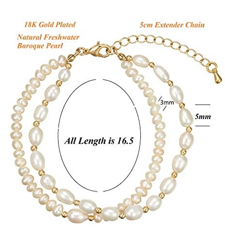 Kvlmoze Layered Pearl Bracelets Vintage Stylish 3-5Mm Handpicked Double Layer Pearl Strand Bracelet For Girls Women thumb #3