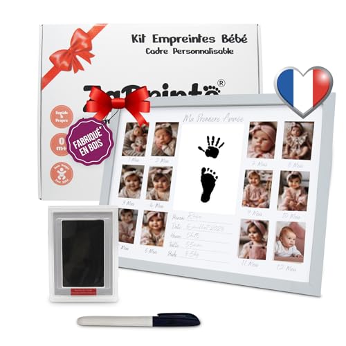 ZAPRINTS Cadre Photo Souvenir de la Première Année Bébé - 12 photos Pêle Mêle - Kit Empreinte Bébé - Cadeau Naissance Personnalisé - Décoration Cadre...
