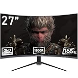 27 Inch Curved Gaming Monitor, QHD 2560 x 1440 Computer Monitor 144Hz/165Hz, 16:9 Wide HDR Display, FreeSync, 1ms Response, PC Monitor Built-in Speaker, 2* HDMI & DisplayPort, Tilt Adjustable