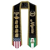 ZZRIUP Nigeria Graduation Stole with Gold Glitter Trim Nigerians American Flag Graduation Sash Class of 2026 Graduation Gift Stoles Unisex Adult