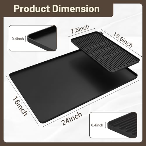Image of Silicone Coffee Mat for Countertop, 24x16 inch Heat Resistant Espresso Machine Mat, Non-Slip Coffee Bar Mat with Detachable Drying Area and Raised Edge, Waterproof Station Pad - Black