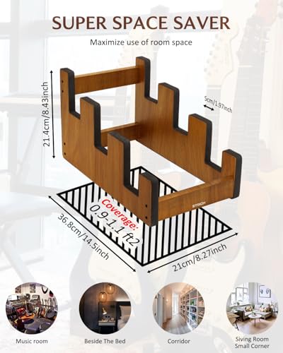 Image of STRICH Wooden Guitar Stand for Multiple Guitars, 3-Holder, Front Display Space-Saving Floor Guitar Rack for Home, Studio, Stage, Mahogany Color, GS-1M (For 3 Electric /Bass)