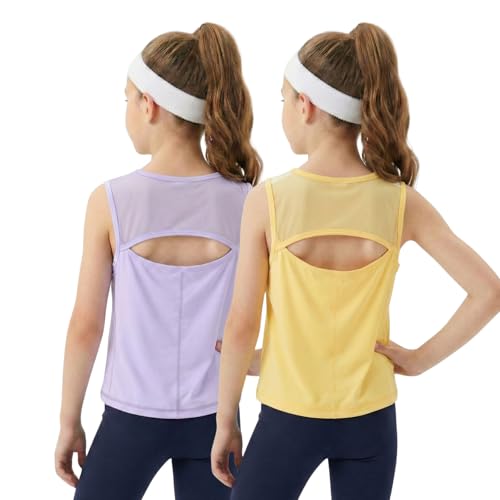 Image of WELAKEN Girls' Athletic Tank Top - Mesh Open Back Sleeveless Sports Shirt for Active Kids,Black,4T