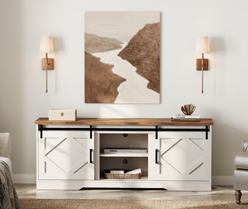 Image of WAMPAT Farmhouse Style TV Stand for 60-75 inch TV w /Distressed Wood Finish