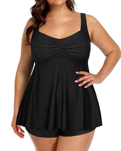 Image of Aqua Eve Women Plus Size Tankini Swimsuit Two Piece Flowy Swimdress Bathing Suits with Shorts