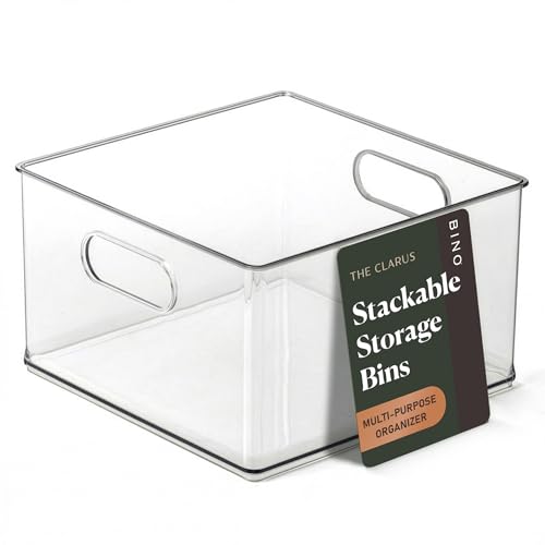 BINO | Stackable Plastic Storage Bins, Clear | THE CLARUS COLLECTION | Pantry Organizers and Storage Containers | Fridge Organizer Bins | Kitchen Cabinet Organizer | Medicine Cabinet Bin