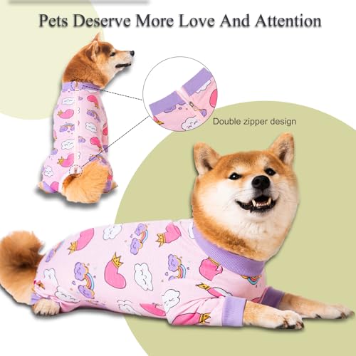 Image of Dog Recovery Suit for Small Medium Large Dogs, Pet Onesie After Surgery Comfort Dog Bodysuit Anti Licking (2X-Large, Pink Heart)