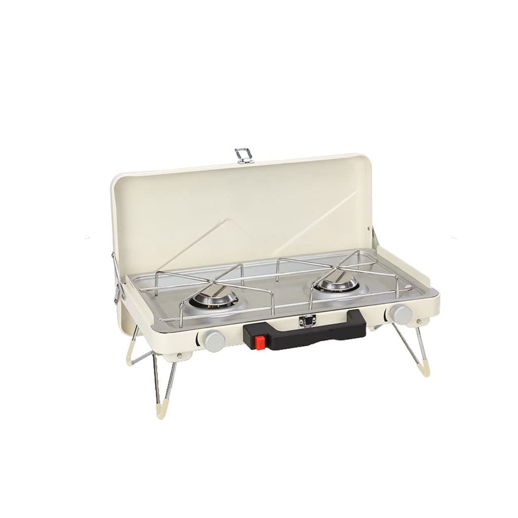 Réchaud portable gaz camping barbecue blanc à double brûleur extérieur