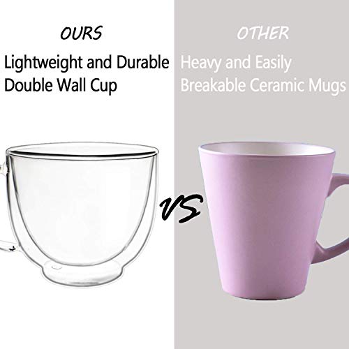 Double Walled Glass Coffee Mugs, Espresso Cups, Drinking Glasses For Coffee&Tea, Insulated Glass Mugs With Large Handle, Clear Mugs Each 200Ml, Set Of 2, Perfect For Espresso, Latte, Cappuccinos #TOP5