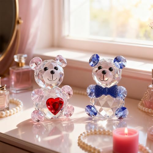 Image of Crystal Couple Bears Figurine Faceted Glass Teddy Bear Statue Valentine's Day Gift for Her Cute Animal Collectible Ornament Home Decor