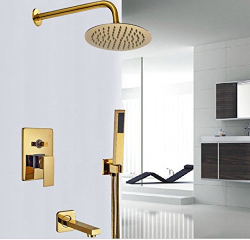 Mélangeur bain douche doré mécanique à poignée unique avec robinet de baignoire et douchette