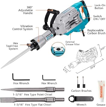 Berserker 30-Pound Demolition Jack Hammer with 1-3/16 Hex Ground Rod Driver