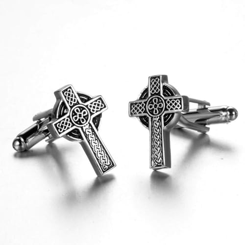Mancuernillas de Hombre Cruz Plata Estilo Elegante miniatura 5