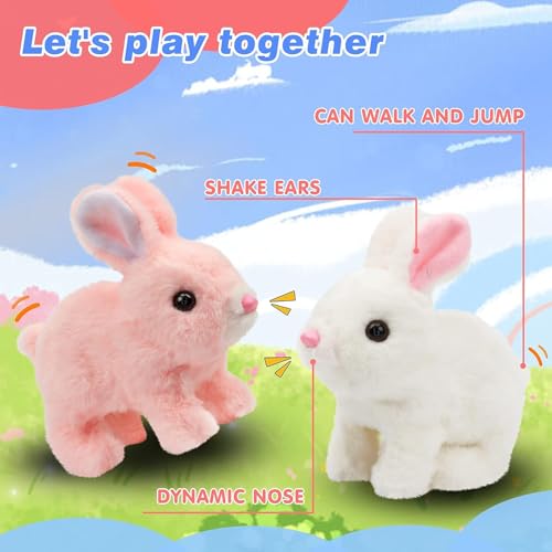 Image of Hopping Walking Bunny Toy with Sounds, Jumping Rabbit Wiggling Ears, Twitching Mouth and Nose, Educational Interactive Bunny Toy for Baby Kids (White Rabbit)