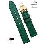 [vinacreations] 22mm グリーン オーストリッチ革腕時計ベルト ディーバックル メンズ ダチョウ皮交換用時計バンド薄型 クイックリリースバネ棒 腕首ゴールド Dバックル付き スリム 男性用 ハンドメイド 手作りDH-NO-188D-G-22MM