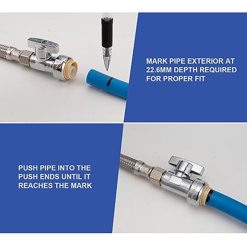 WMAXPFIT Faucet Connector Set, Water Supply Line Kit With 2pcs 1/2 inch Straight Push Fit Stops & 2pcs 16" Stainless Steel Water Supply Line