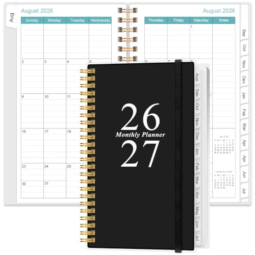 2026-2027 Monthly Planner - August 2026 - December 2027, Two Pages Per Month, 17 Monthly Calendar/Planner with Tabs, Strong Twin-Wire Binding, Inner Pocket, 3.75" x 6.5", Black