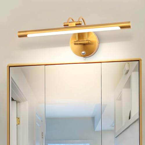 Image of Modern Dimmable Vanity Light Fixtures, Plug-in Rotatable Wall Sconce | 3000K /4500K /6000K Multi CCT Picture Display Wall Mount Lamp 8W 16 Inch(Brass)