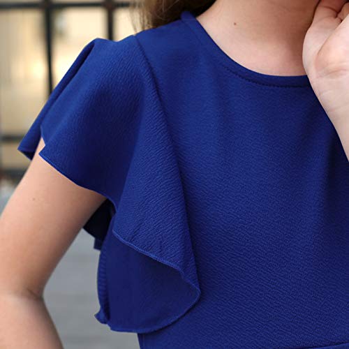 Gorlya Girl's Flutter Sleeve Stretchy A-Line Swing Flared Skater Party Dress With Pockets For 4-12 Years Kids (Gor1019, 11-12Y, Blue Color) #TOP4
