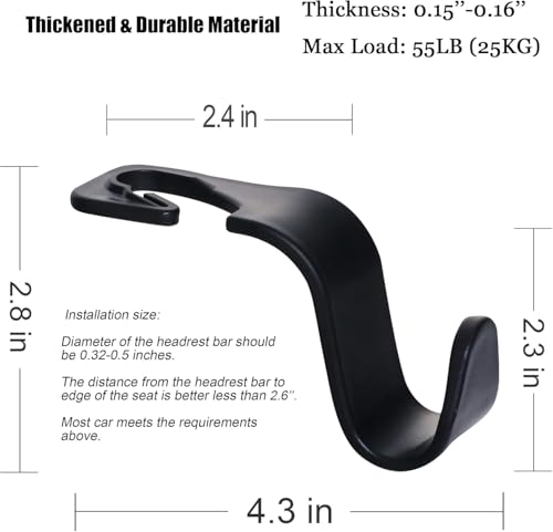 ZMSHANGMAO Car Seat Headrest Hook 4 Pack Hanger Storage Organizer Universal for Handbag Purse Coat Universal fit Vehicle Car Black with Buckle