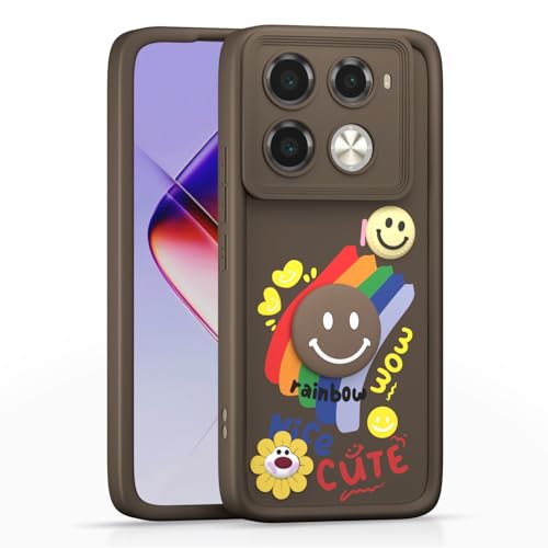 Image of Pikkme Back Cover for Infinix Note 40 Pro 5G | Soft Silicone| Cute Rainbow Smile & 3D Cartoon Flower Design | Shockproof Raised Camera Protection Bumper Case (Brown)