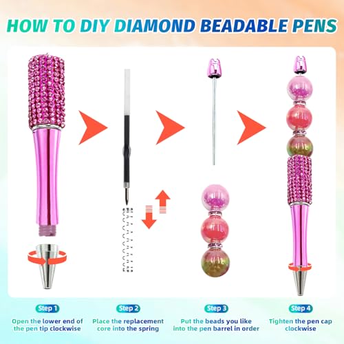 Image of 150 Pcs DIY Diamond Beadable Pen Kit - 50 Plastic Rhinestone Beaded Pens Bulk with Refills & Bags - Fancy Cute Glitter Pens for Crafting, Students & Teachers - School Supplies (Rose Red)
