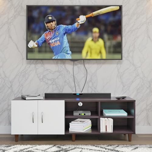 Image of VIKI Modern TV Unit for Living Room | Engineered Wood TV Cabinet with 2 Door Storage & 2 Open Shelves, Entertainment Unit, 140W x 48H x 40D cm | DIY | 1 Year Warranty (Wenge & White)