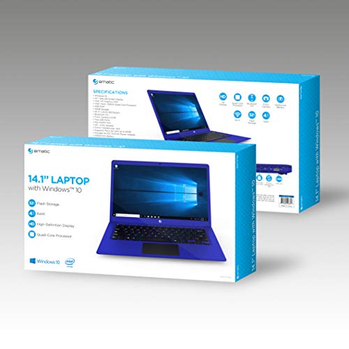 Ematic 14.1" Laptop PC with Intel Atom Quad-Core Processor, 4GB Memory, 32GB Flash Storage and Windows 10, Blue (EWT147BU) - Thumbnail 6