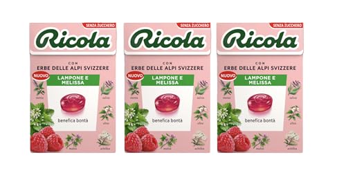 Ricola® | Caramelle Lampone e Melissa | Caramelle alle Erbe Senza Zucchero - 3 x 50 Gr