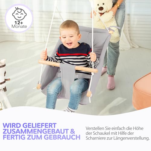 Leinwand Baby Hängematte Schaukel von Cateam - Taupegrau - Hängende Schaukel aus Holz für Baby mit Sicherheitsgurt und Montageteilen. Baby Hängemattenstuhl Geburtstagsgeschenk. (Taupegrau)
