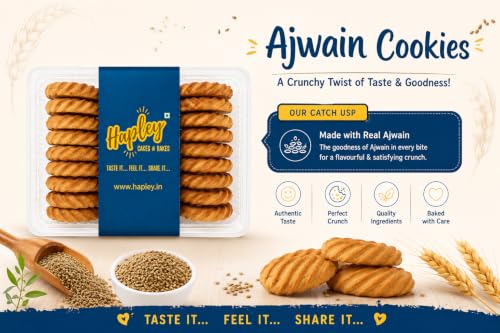 Image of Hapley Ajwain Cookies 300g, No Palm Oil, Delicious Ajwain Cookies for Tea-Time & Snack Breaks