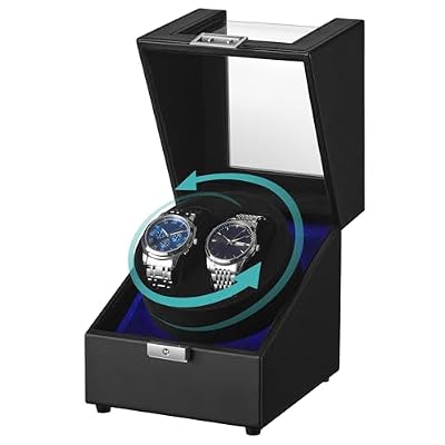 SONGMICS Automatic Double Watch Winder Box with Quiet Motor, for Automatic Watches, with LED Light, Adjustable Pillow, Lock, 4 Winding Settings, Fathers Day Gift for Dad, Black UJWB031B01