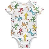 Pigsaly Baby Bodysuits Colorful Doodle Soccer Players Newborn Short Sleeve Summer Jumpsuit Boy Girl 6M