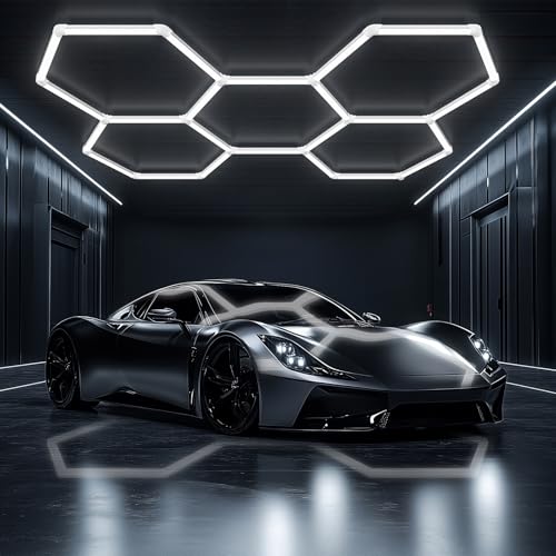 ALLYES Hexagon LED Garage Lights, 24000LM 5000K 200W Honeycomb LED Ceiling, Upgraded Wider Size Light Tube, Hex Shop Lights for Car Detailing Shop Office Gym Barber