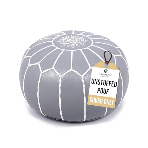 Marrakesh Gallery Genuine Leather Round Pouf Unstuffed - Moroccan Ottoman Footstool, Footrest Cover - Boho Decor - Bohemian Living Room, Bedroom, Kids Room, Gift & Wedding