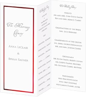 Red Foil Invitation, Program, Trifold, Radiant White Cardstock, 65lb, 50 Pack