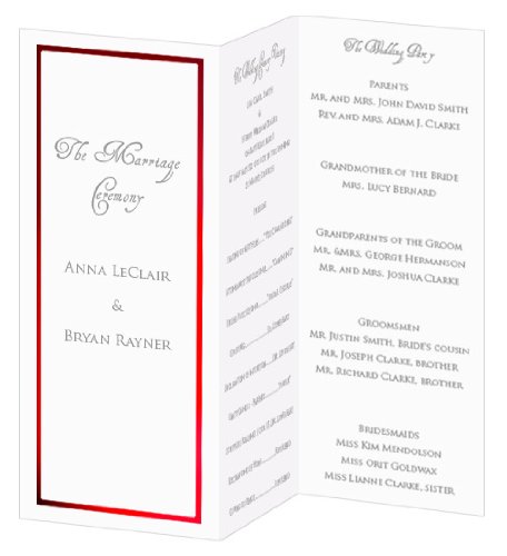 Red Foil Invitation, Program, Trifold, Radiant White Cardstock, 65lb, 50 Pack