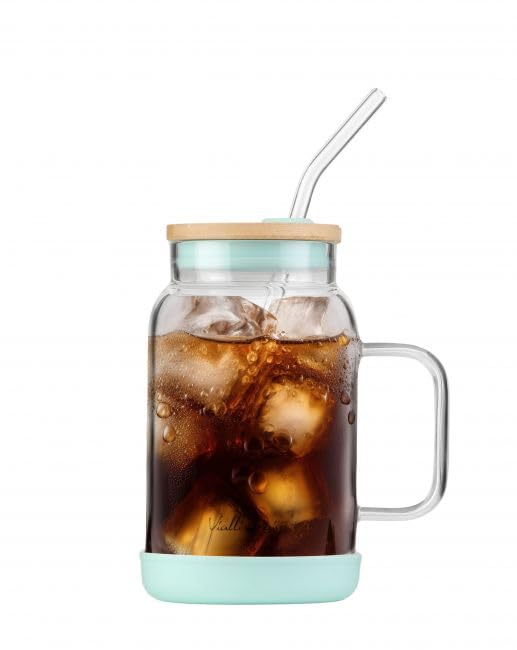 Vialli Design szklany kubek z pokrywką i słomką 600 ml, kolekcja Fuori, szklanki, naczynia, t...