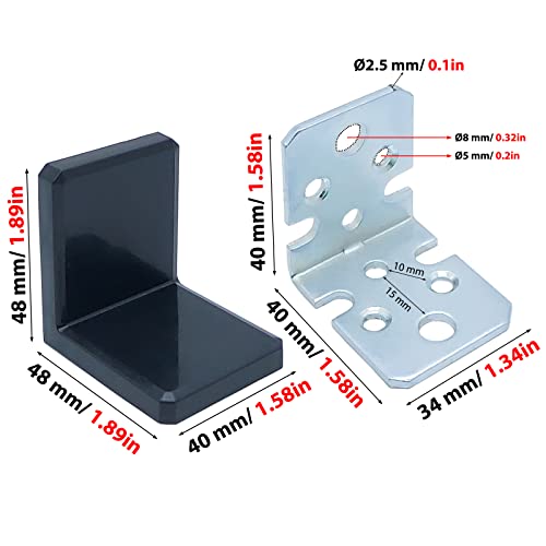 Yapikan 4Pcs Black Heavy Duty Furniture Kitchen Bathroom Bookshelf Cabinet Hanger Bracket 34X40X40Mm, Decorative Plastic Cover Shelf Corner Brace, Wall Mounting L Metal Support, Hardware Included #TOP5